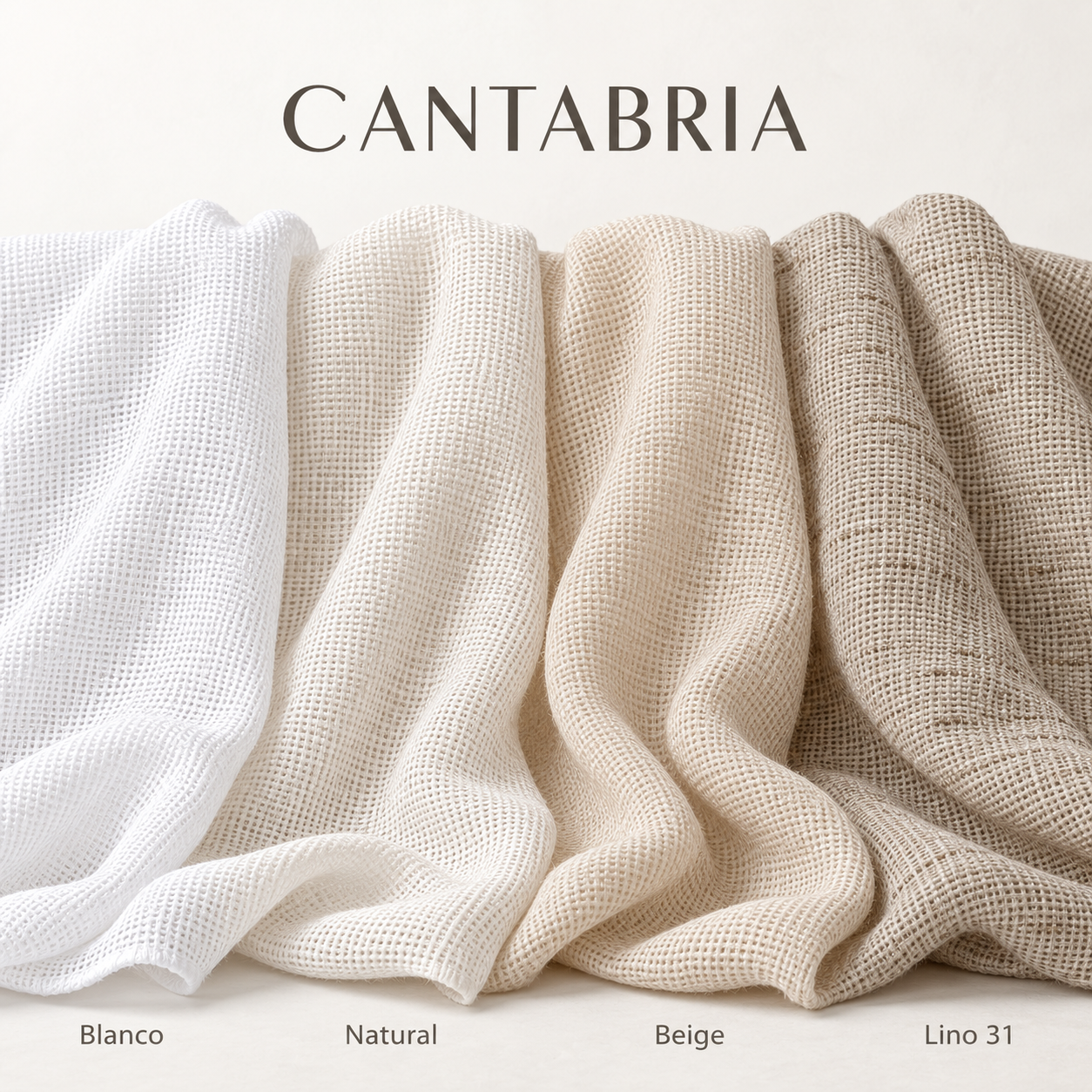 Tejido Cantabria por metros en sus cuatro colores: Blanco, Natural, Beige y Lino 31