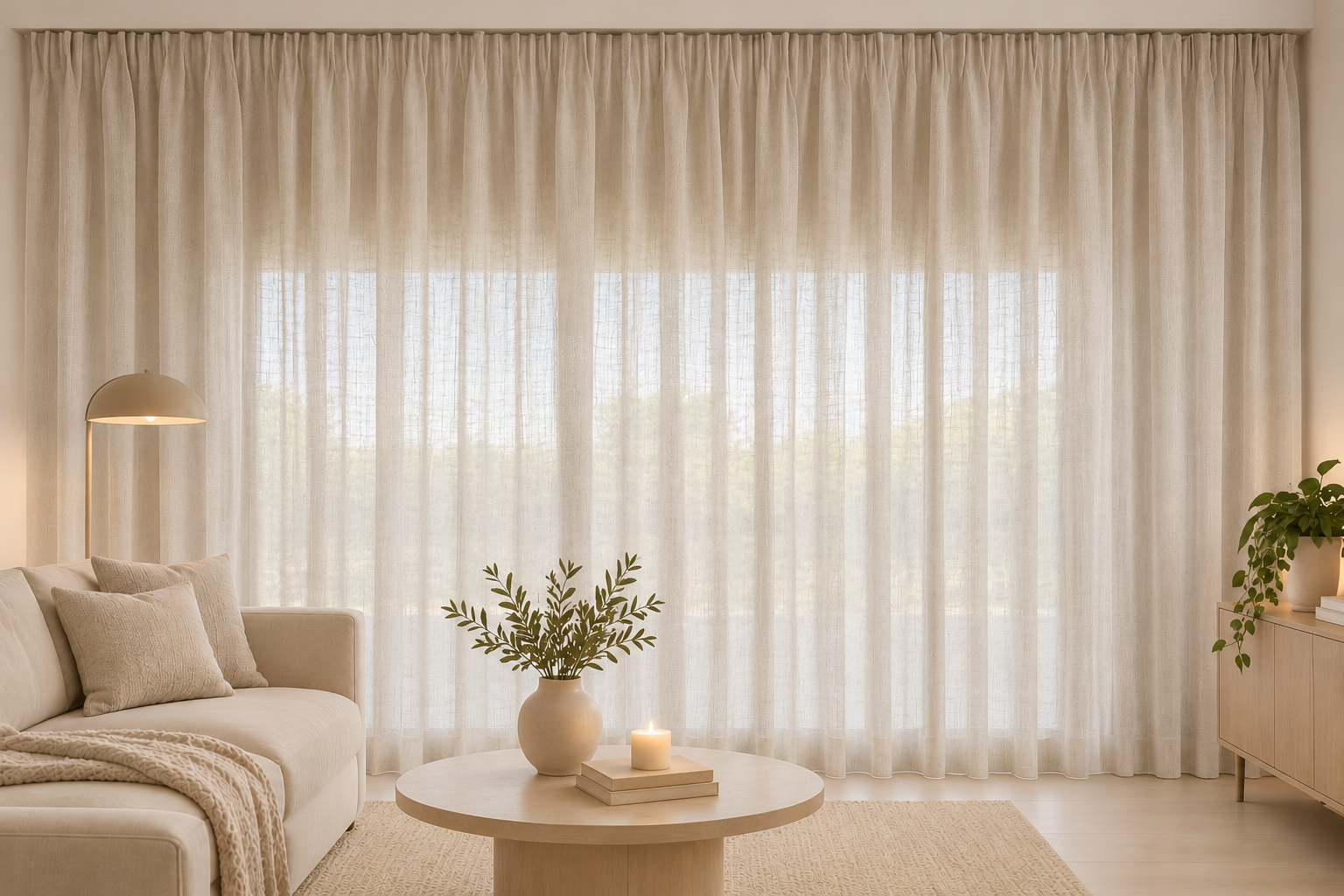 Cortinas SANTORINI de transparencia media en un salón